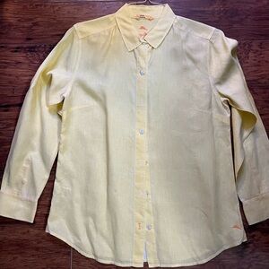 Tommy Bahama Women's Sea Glass Breezer Linen Boyfriend Shirt Buttondown Yellow M